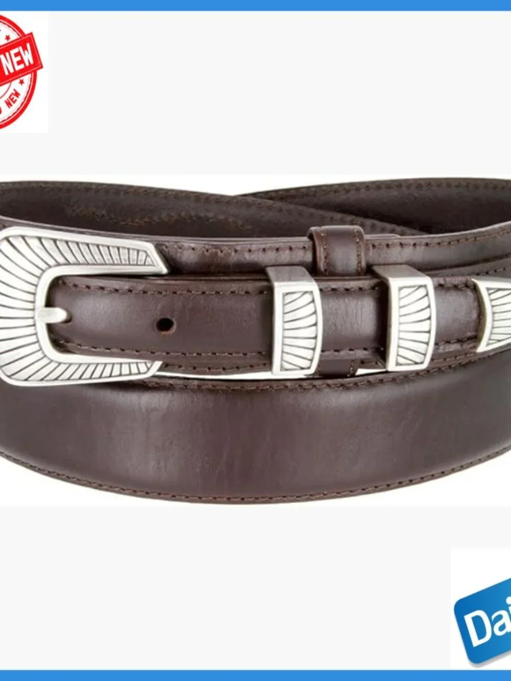 Leather Ranger Belt with Sterling Silver Buckle, Size 36, Western Style